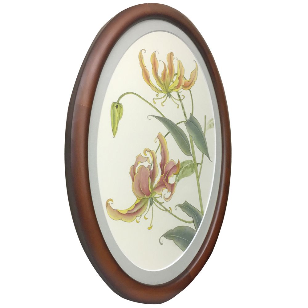 楕円額に植物画を額装
