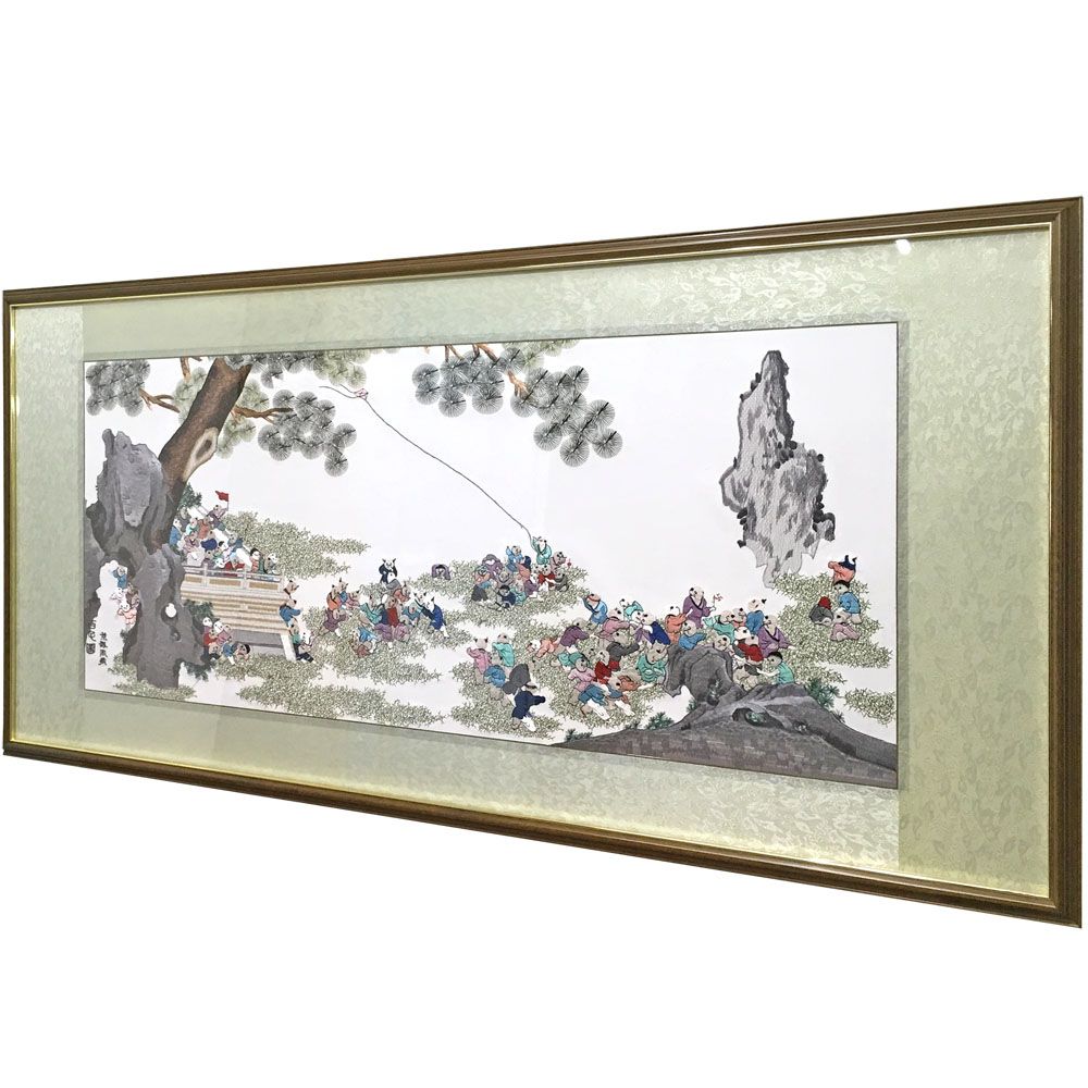中国刺繍絵画 凧揚げ