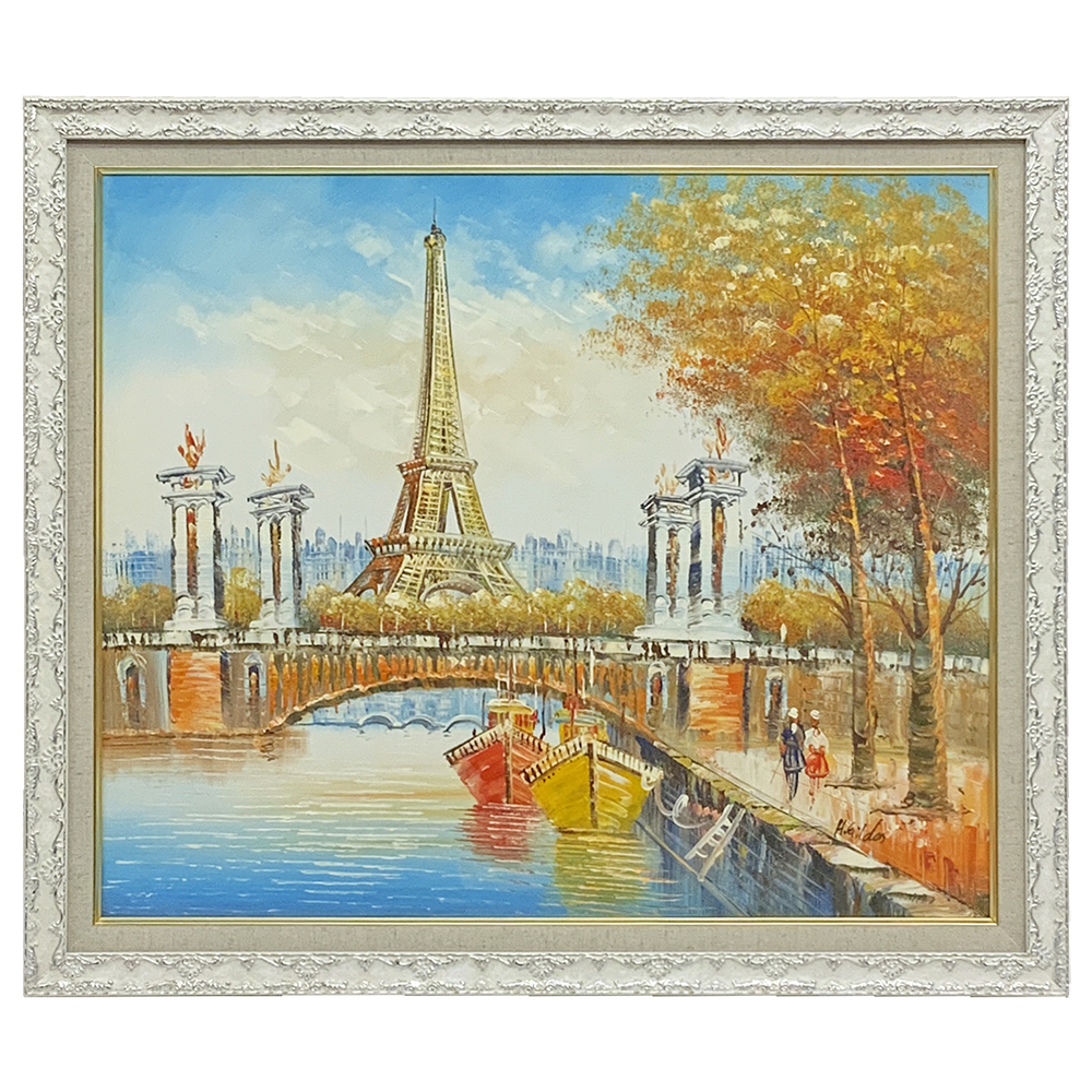セーヌ川風景の油彩画 画布