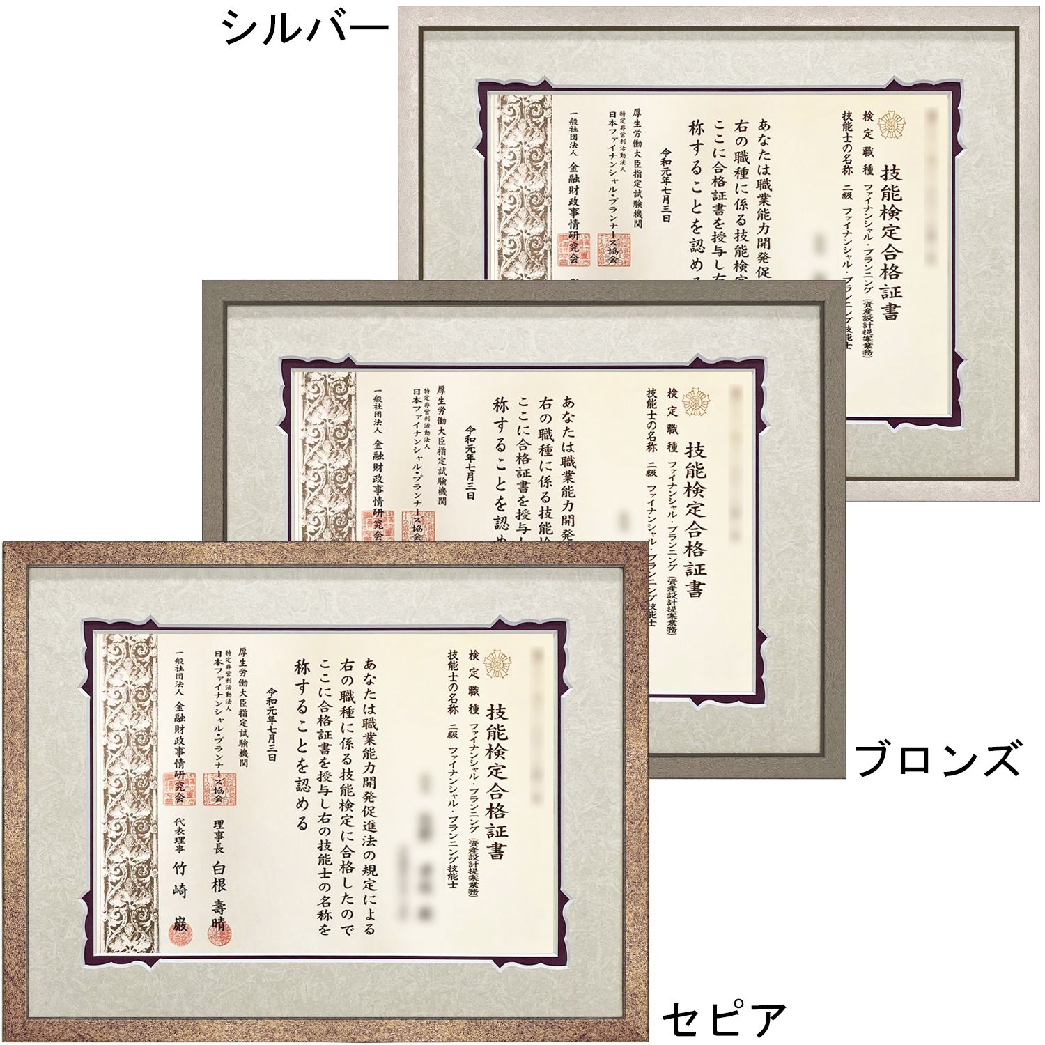 FP技能検定 合格証専用額