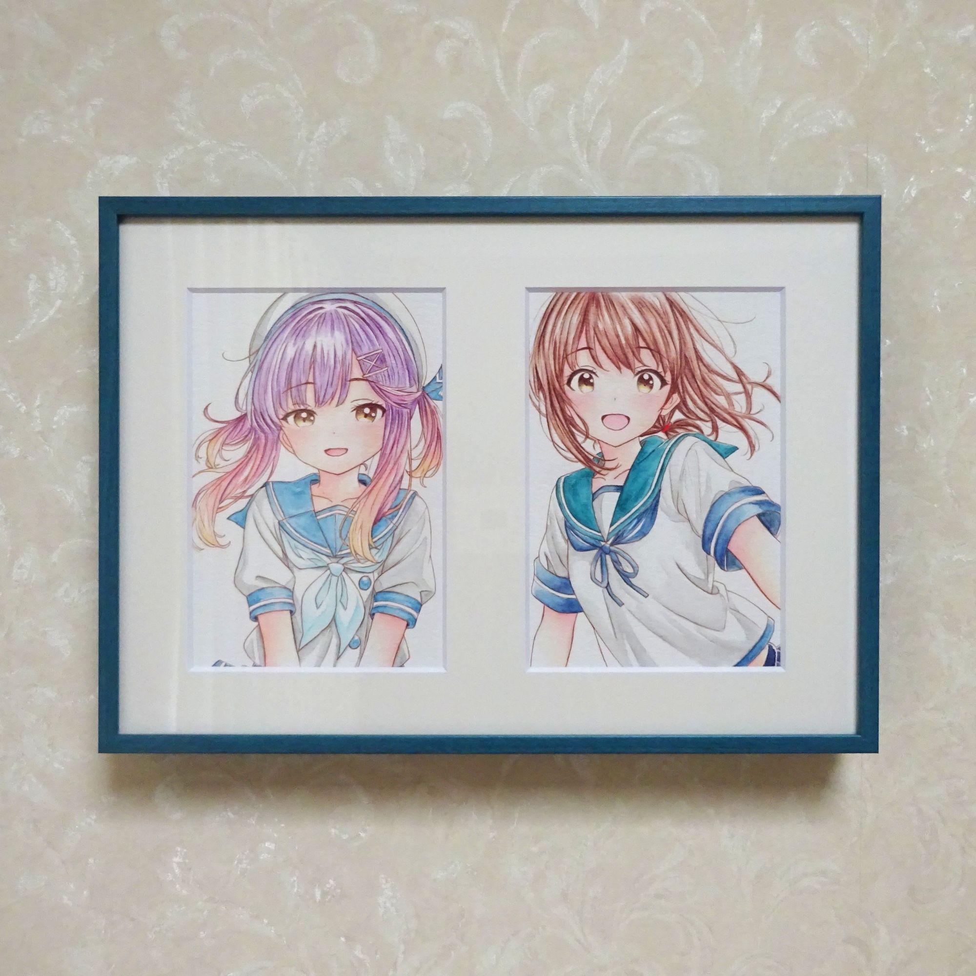 水彩色鉛筆画の二次創作ポストカード
